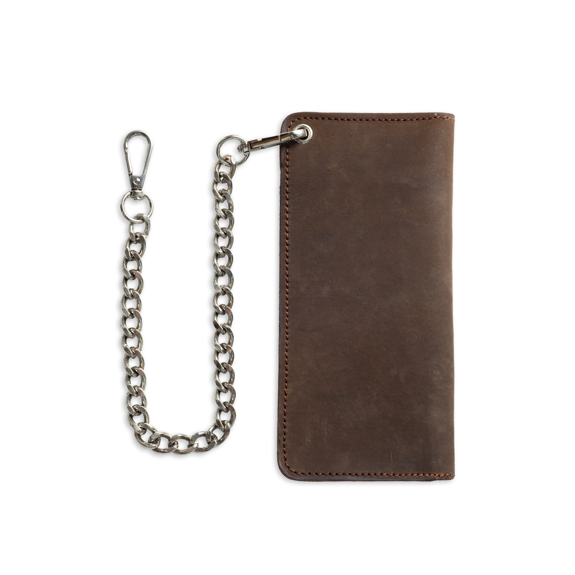 LARGE TRUCKER - Vegetable Tanned Leather Wallet  First Manufacturing Company Dark Brown Chrome 