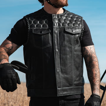 Hornet Men's Club Style Leather Vest - Black – First MFG Co