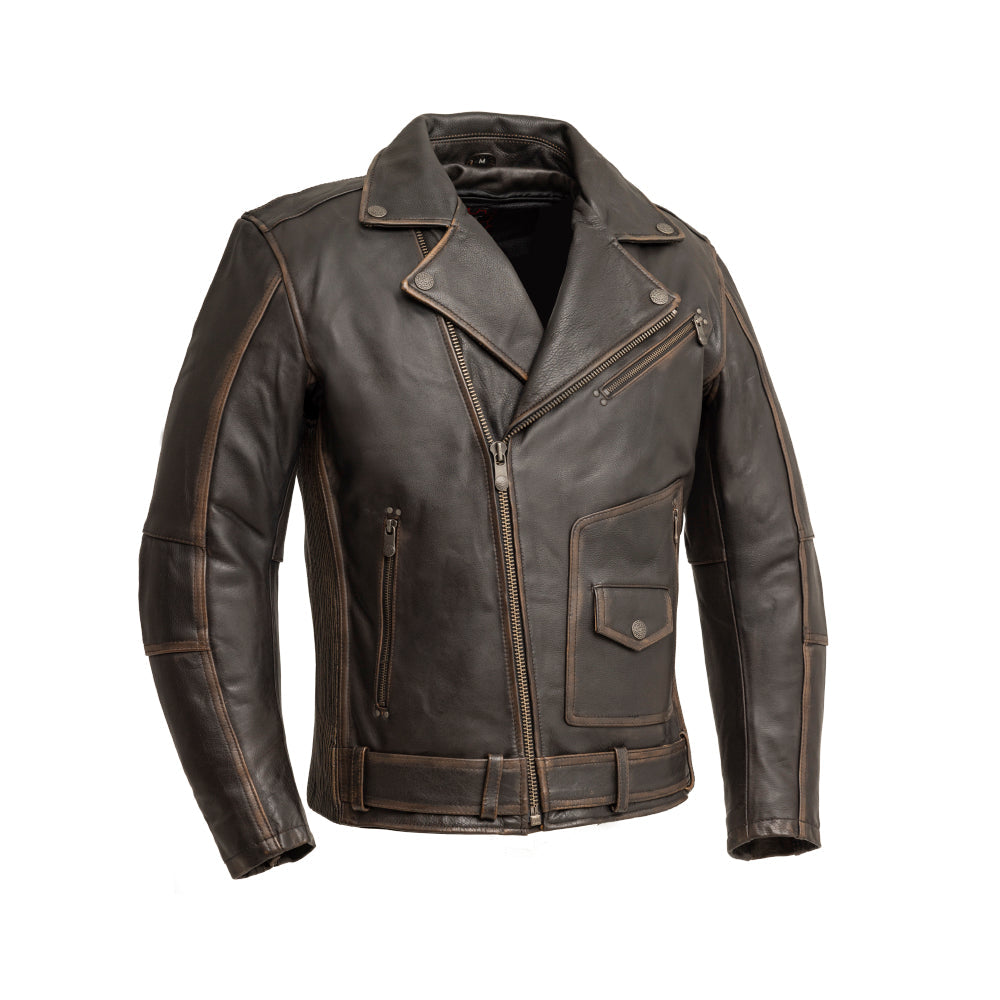 Model BH - Classic Black Leather Motorcycle Jacket - House Jacket