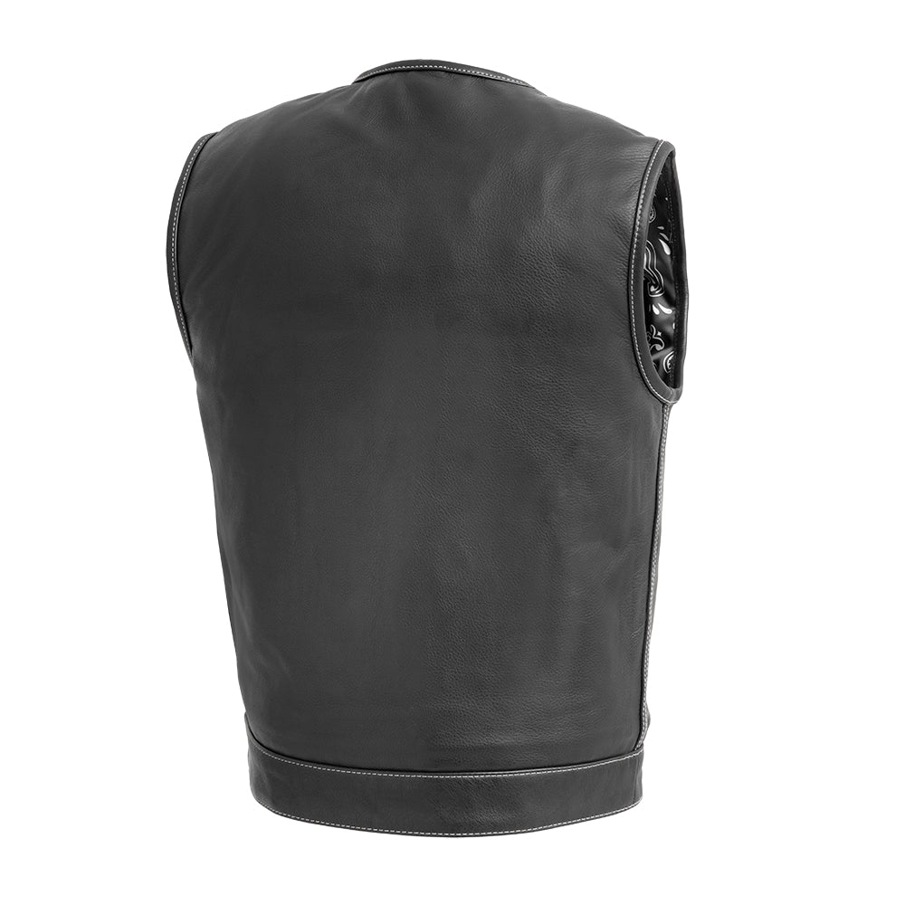 Mens order leather riding vest.