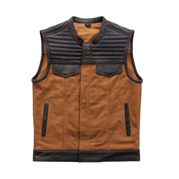 Bison - Men's Leather / Canvas Motorcycle Vest - Limited Edition Factory Customs Vests S