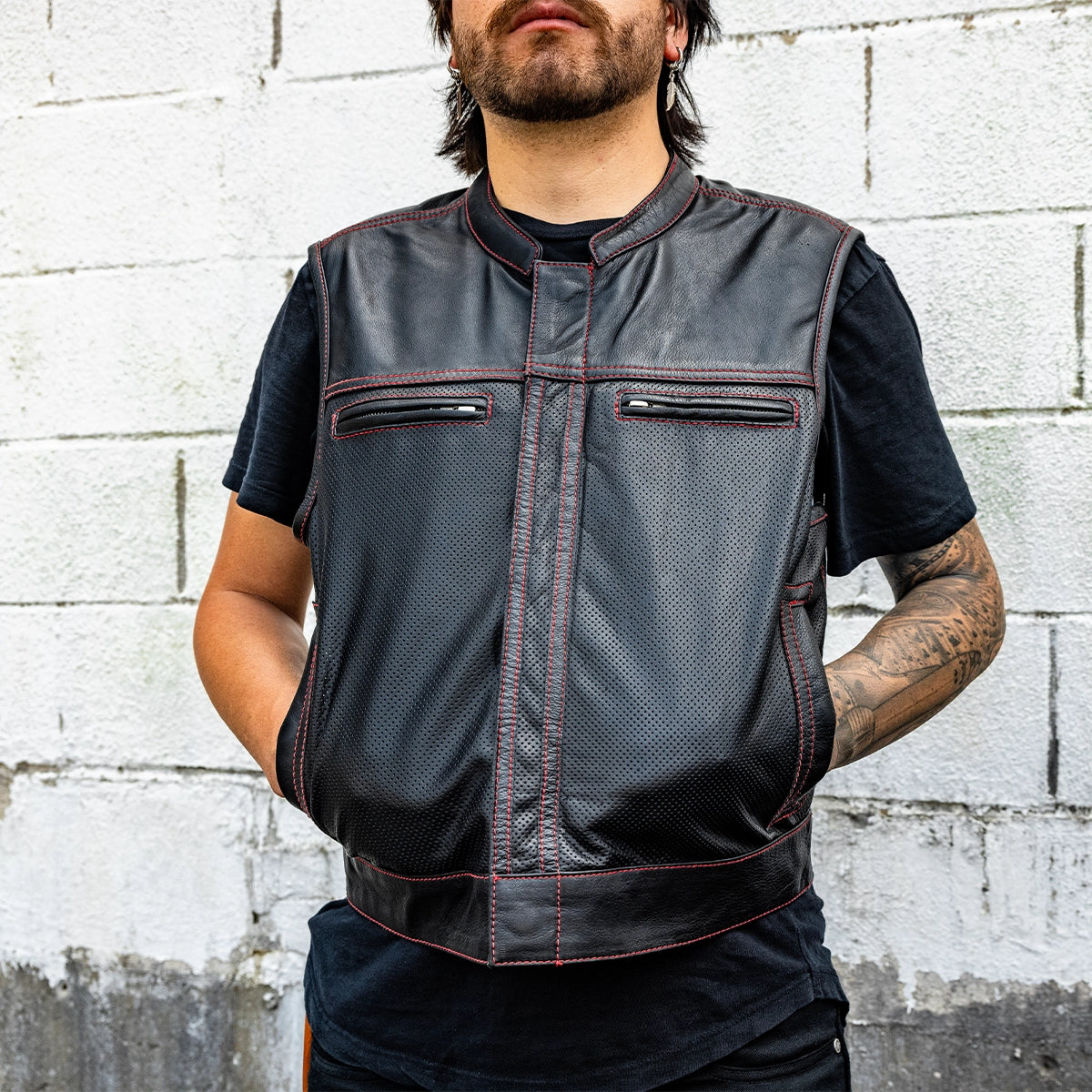 Lowrider Perforated Men's Leather Vest Men's Perforated Leather Vest First Manufacturing Company