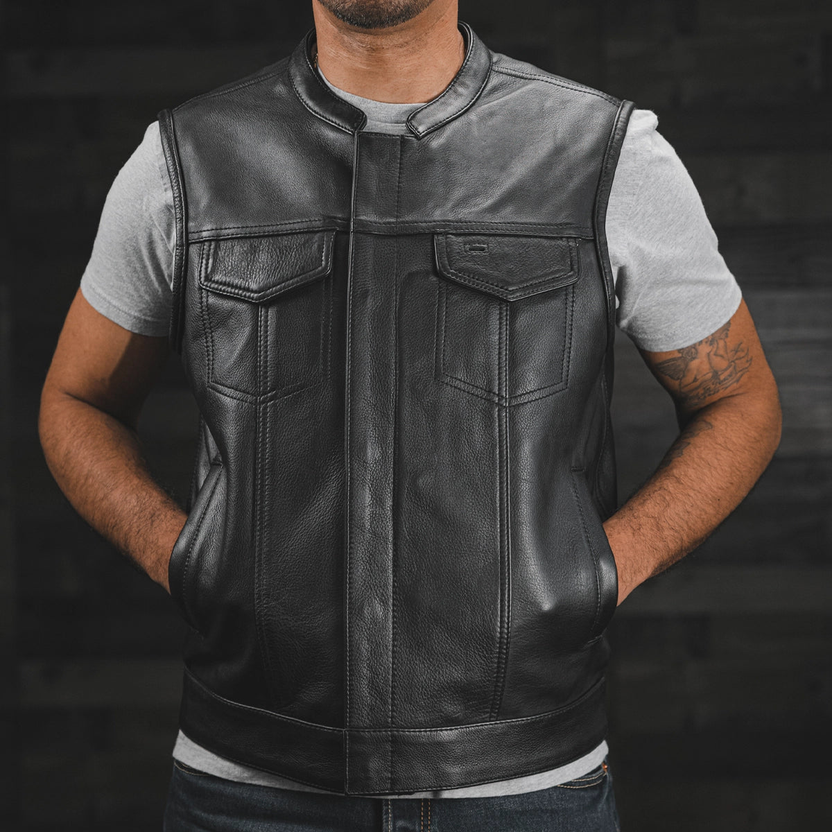 Sharp Shooter Men's Motorcycle Leather Vest Men's Leather Vest First Manufacturing Company