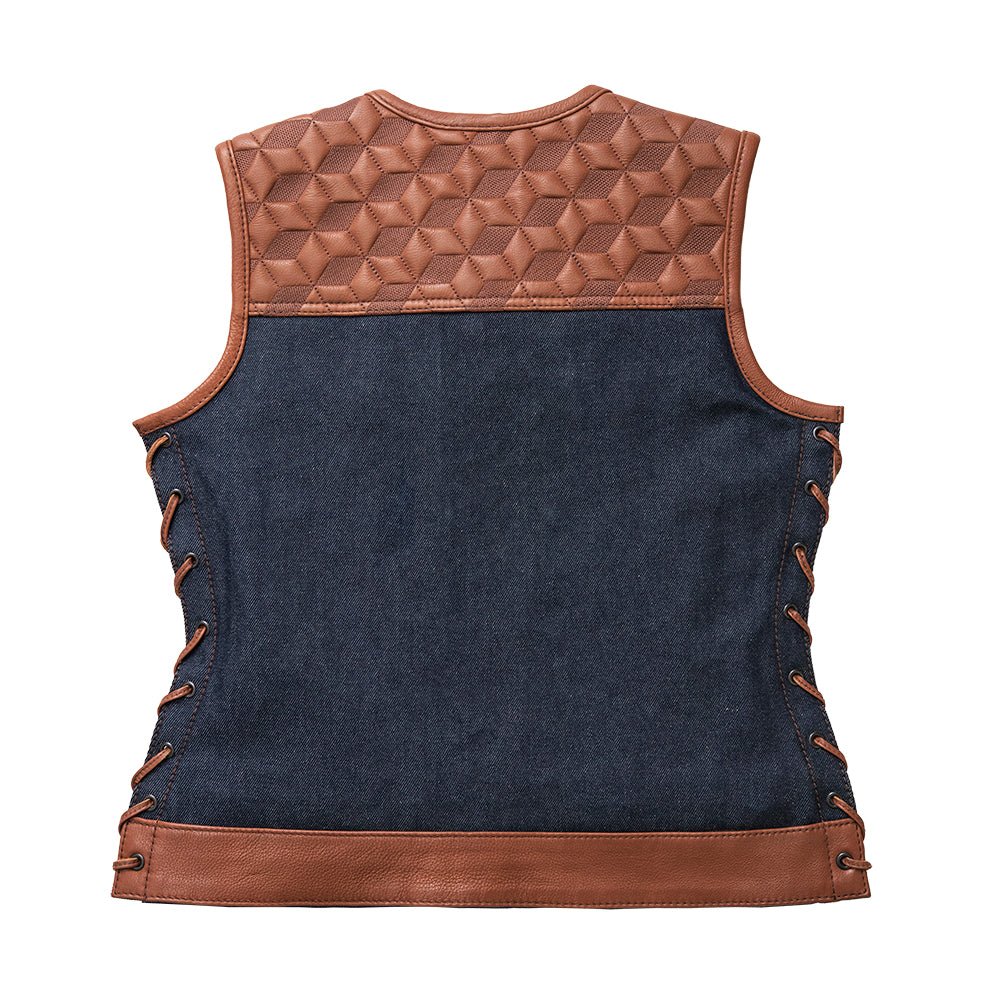 Blue Label Women's Club Style Leather/Denim Vest - Limited Edition Factory Customs First Manufacturing Company   