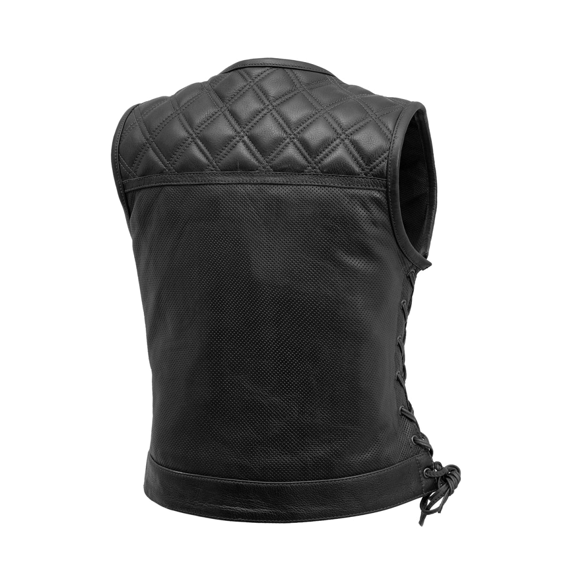 Pinsonic Big Vest ブラック レディース完売人気 Bonnie Perforated Women's Motorcycle Leather Vest