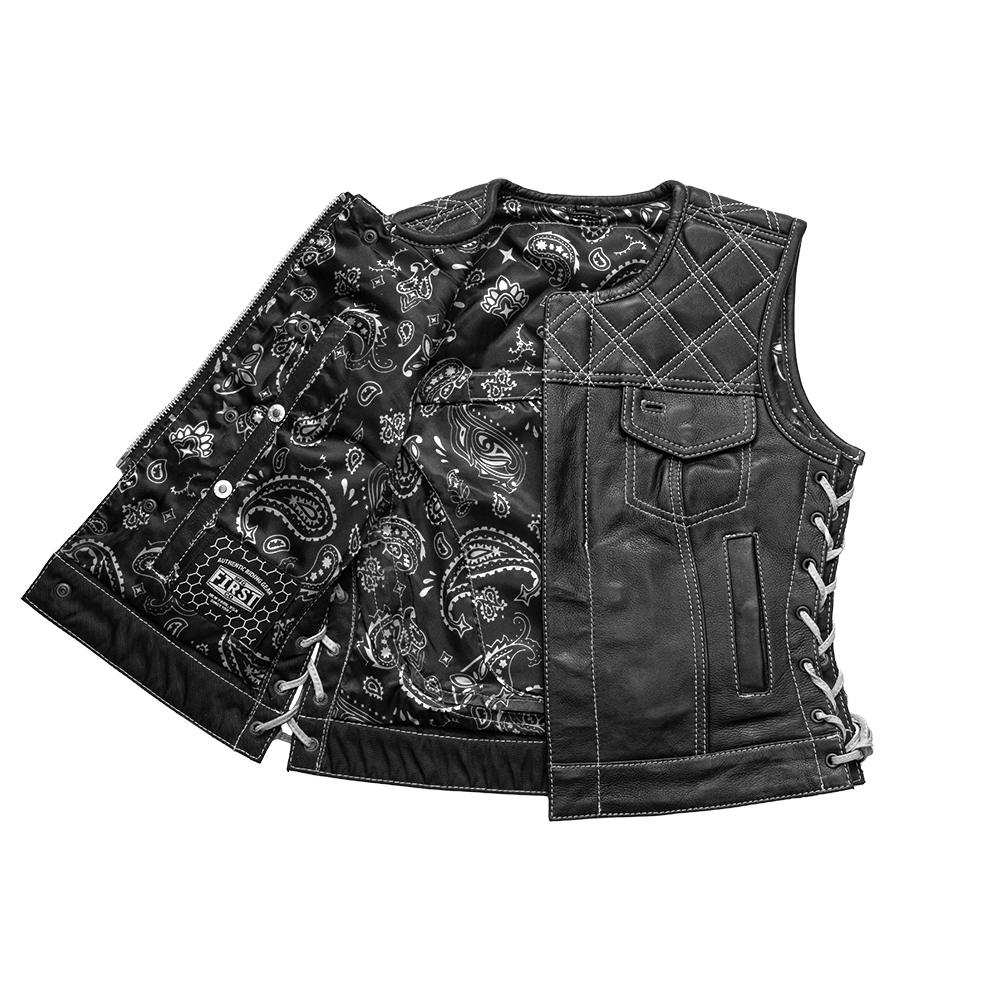 Bonnie - Women's Motorcycle Leather Vest - Diamond Quilt Women's Leather Vest First Manufacturing Company   