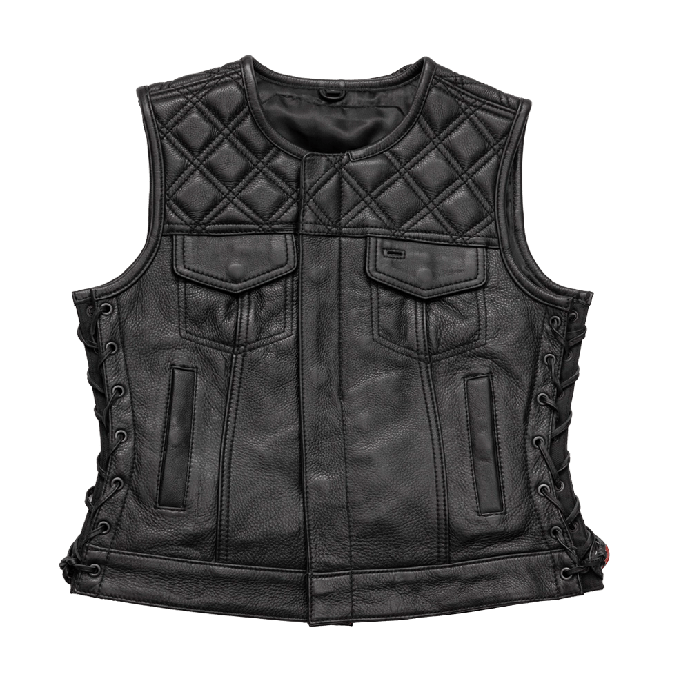 Bonnie - Women's Motorcycle Leather Vest - Diamond Quilt Women's Leather Vest First Manufacturing Company Black XS 