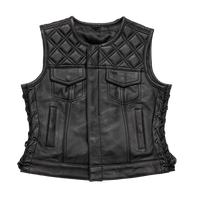 Bonnie - Women's Motorcycle Leather Vest - Diamond Quilt Women's Leather Vest First Manufacturing Company Black XS 