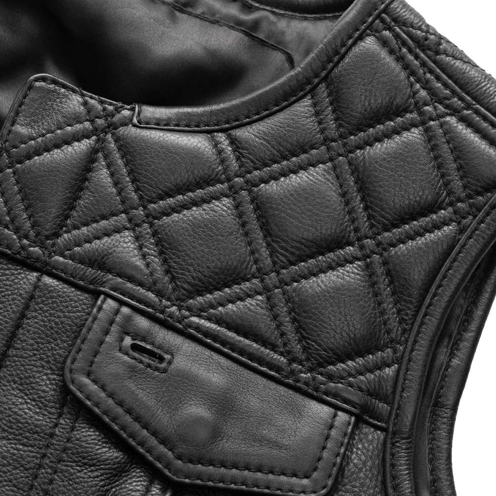 Bonnie - Women's Motorcycle Leather Vest - Diamond Quilt Women's Leather Vest First Manufacturing Company   