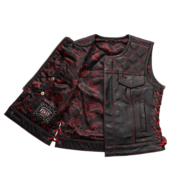 Bonnie - Women's Motorcycle Leather Vest - Diamond Quilt Women's Leather Vest First Manufacturing Company   