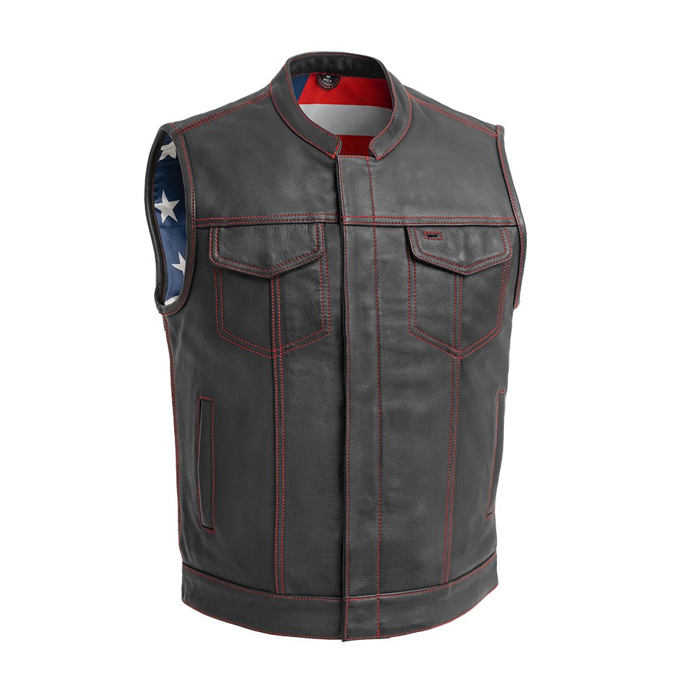 Born Free Men's Leather Motorcycle Leather Vest - Red Stitch Men's Leather Vest First Manufacturing Company Red S