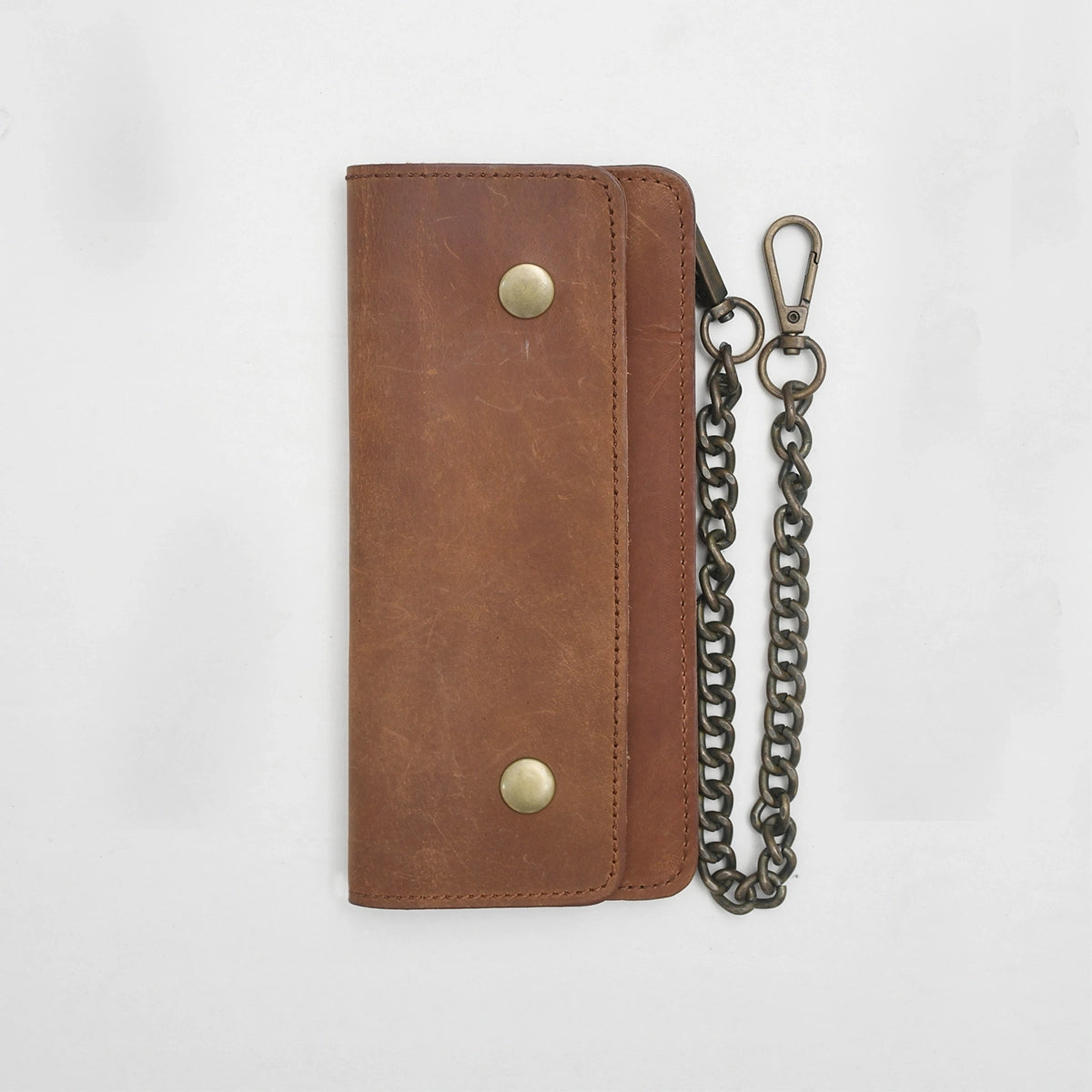 LARGE TRUCKER - Vegetable Tanned Leather Wallet Leather Wallet First Manufacturing Company CAMEL Antique Brass