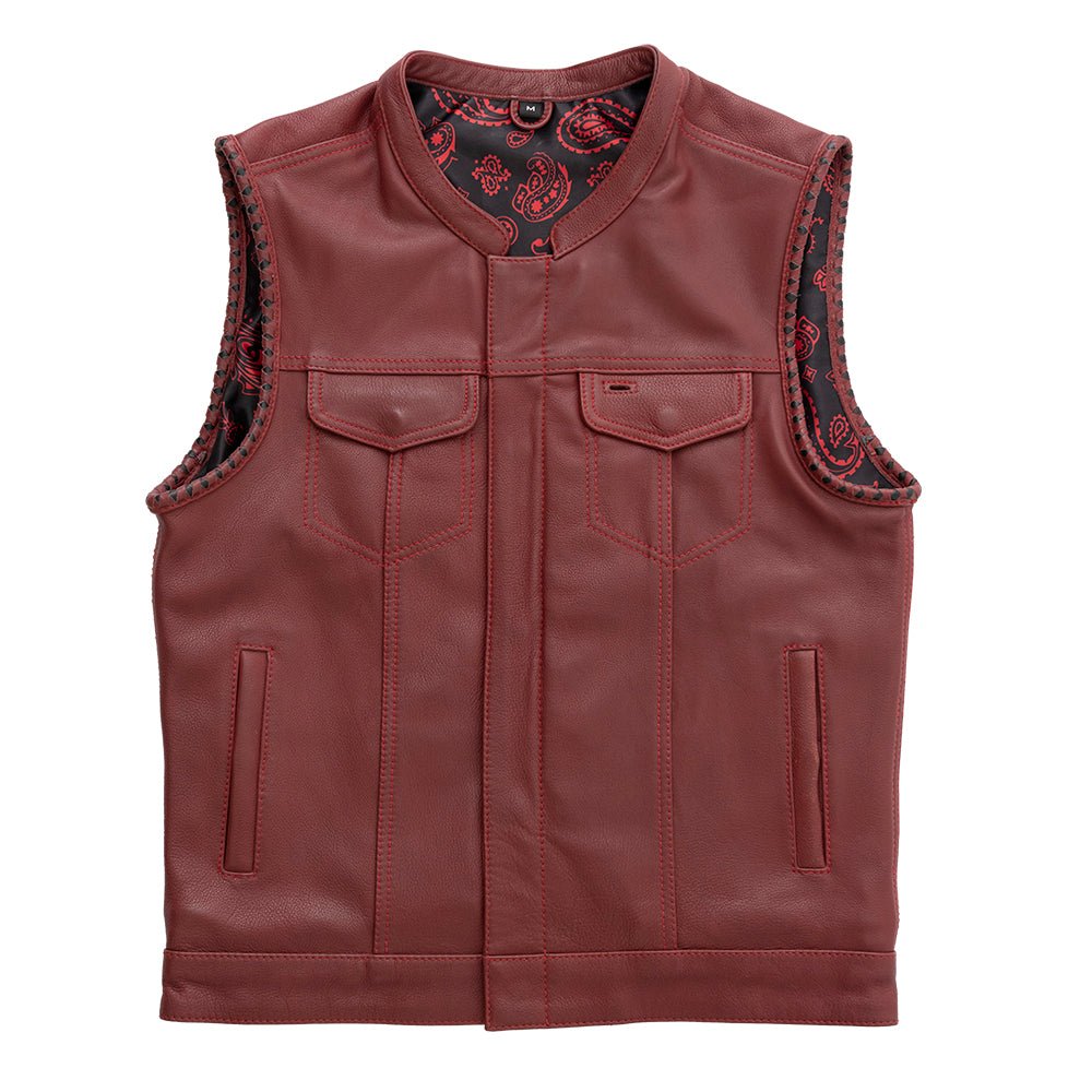 Carmine - Men's Leather Motorcycle Vest - Limited Edition Factory Customs Vests S