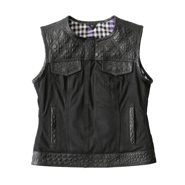 Carter - Women's Club Style Leather/Canvas Vest - Limited Edition Factory Customs Vests S