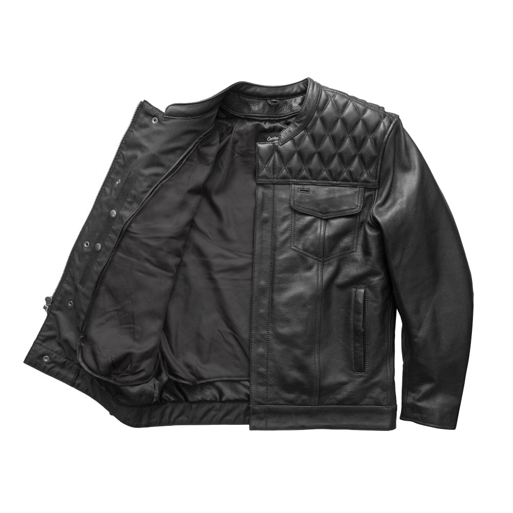 Cinder Men's Cafe Style Leather Jacket Men's Leather Jacket First Manufacturing Company