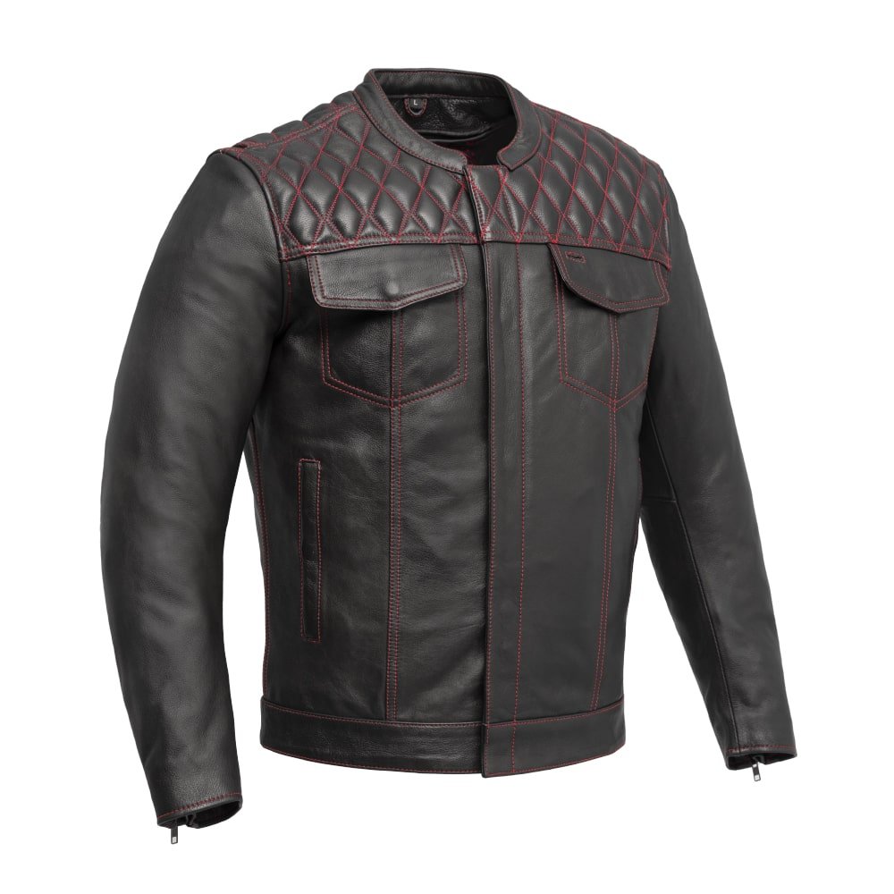 Cinder Men's Cafe Style Leather Jacket Men's Leather Jacket First Manufacturing Company Red S