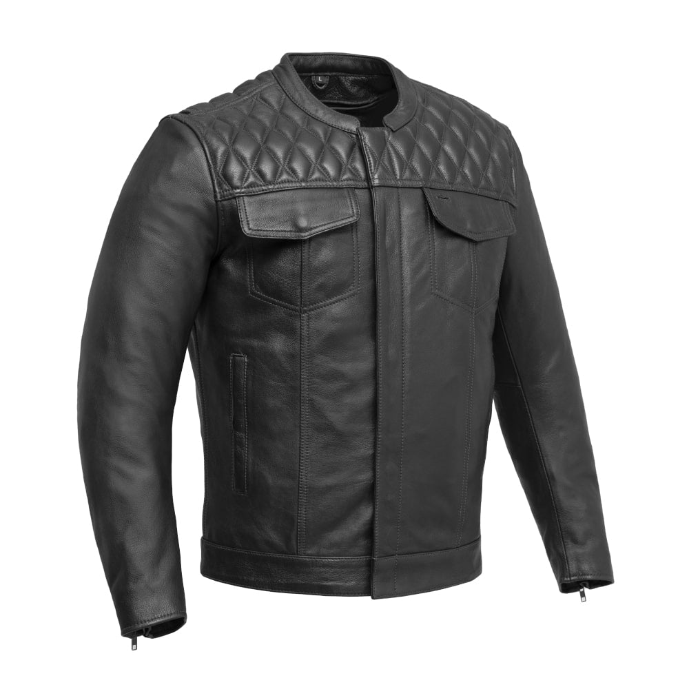 Cinder Men's Cafe Style Leather Jacket Men's Leather Jacket First Manufacturing Company Black S