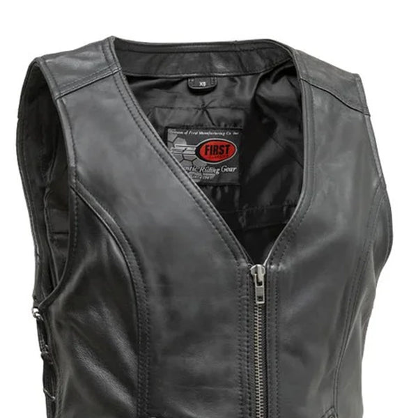 Mediam /ベスト/FREE/--/SLV/Fake Leather Vest Downside Mens Motorcycle Leather Vest - First MFG Co