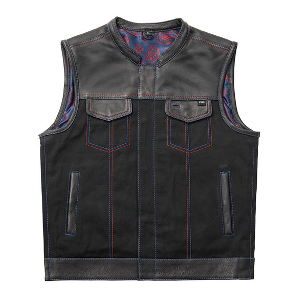 Colossus - Men's Leather/Twill Motorcycle Vest - Limited Edition Factory Customs Vests S