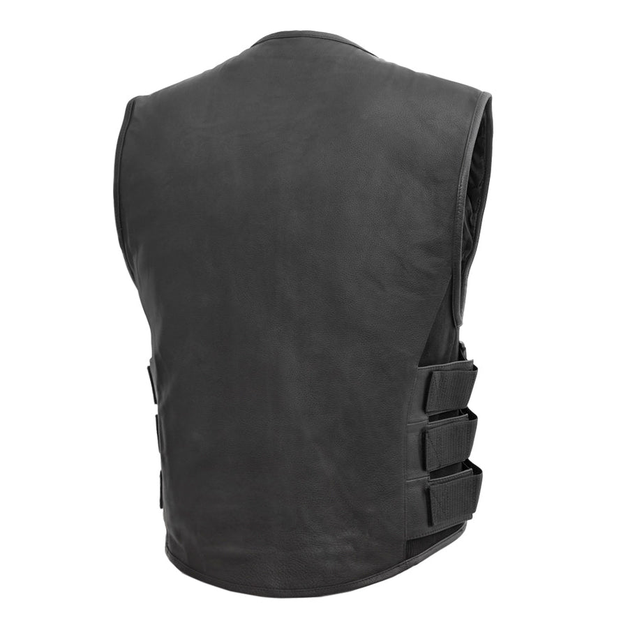 Mens Genuine Leather Cut SWAT Style Biker Vest