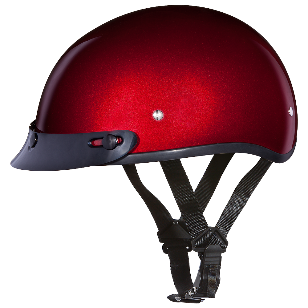 Daytona Skull Cap Half Helmet with Peak Visor, Black Cherry / XS