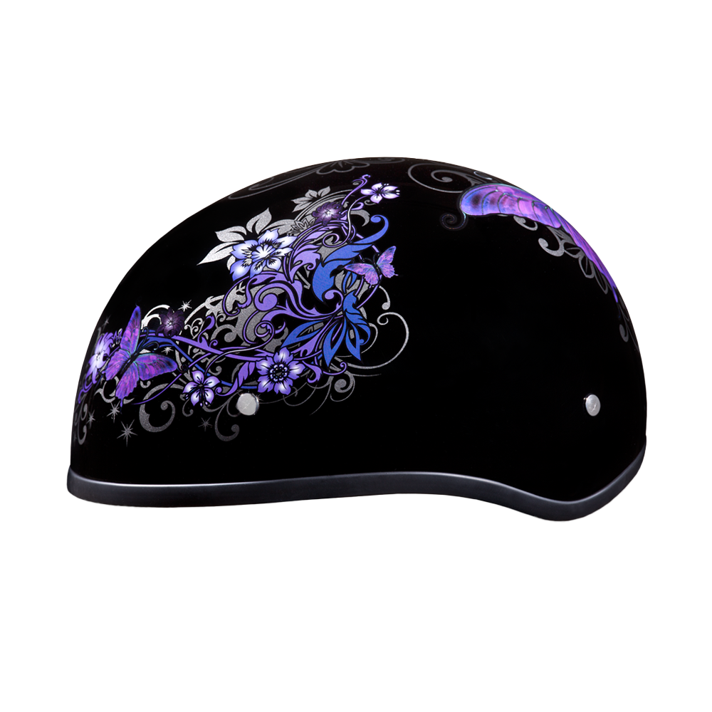 DOT Approved Daytona Motorcycle Half Face Helmet - Skull Cap Graphics for Men & Women, Scooters, ATVs, UTVs & Choppers - W/ Butterfly DAYTONA SKULL CAP - GRAPHICS Daytona Helmets