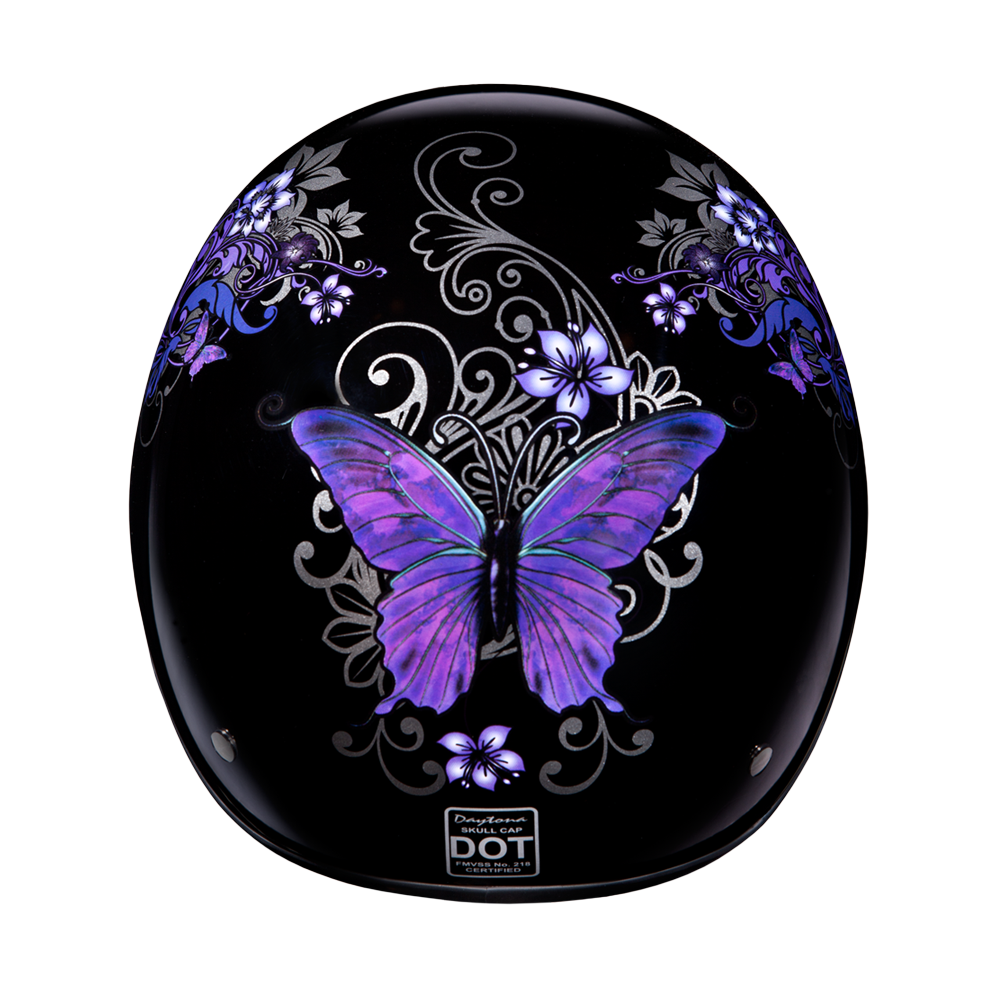 DOT Approved Daytona Motorcycle Half Face Helmet - Skull Cap Graphics for Men & Women, Scooters, ATVs, UTVs & Choppers - W/ Butterfly DAYTONA SKULL CAP - GRAPHICS Daytona Helmets