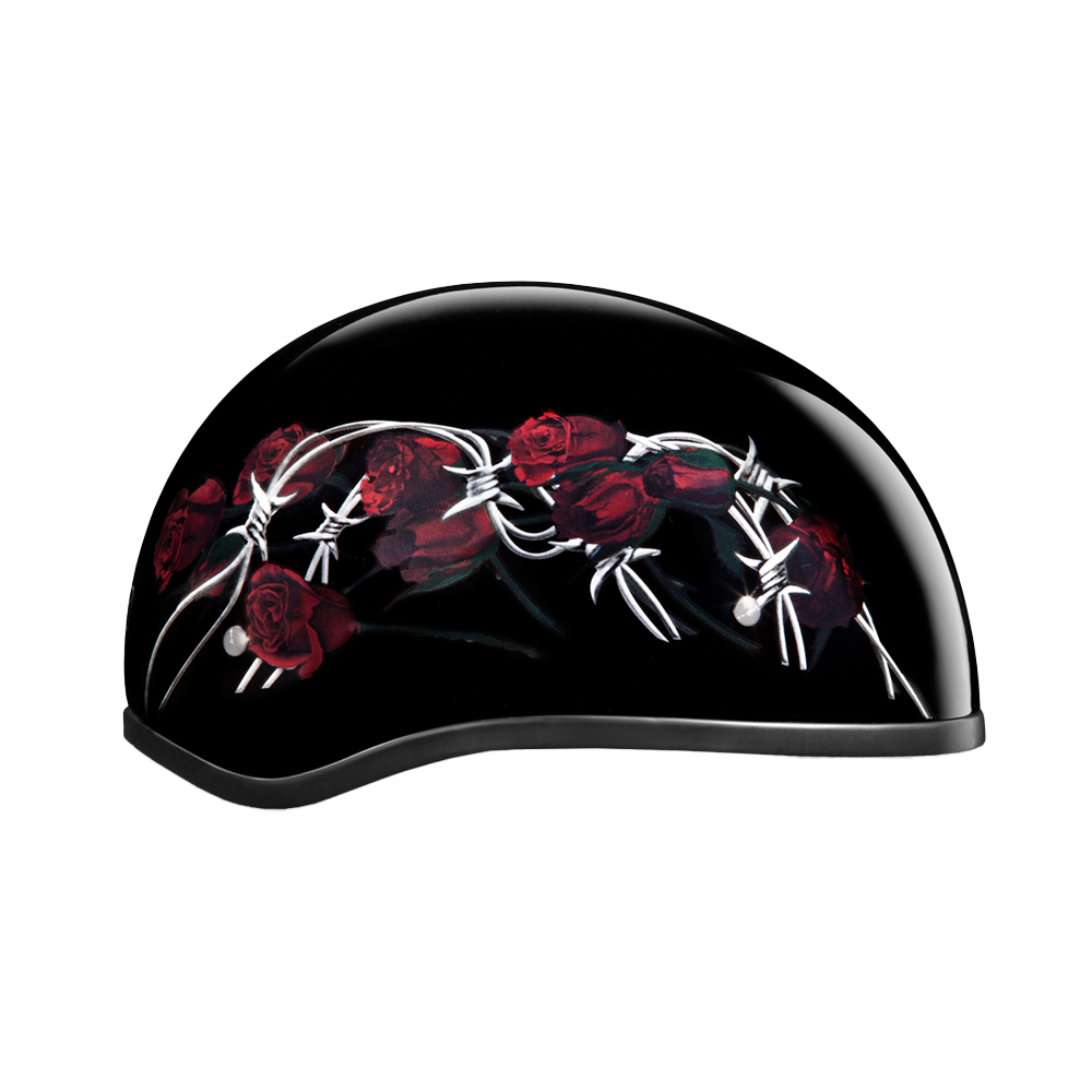 DOT Approved Daytona Motorcycle Half Face Helmet - Skull Cap Graphics for Men & Women, Scooters, ATVs, UTVs & Choppers - W/ Barbed Roses DAYTONA SKULL CAP - GRAPHICS Daytona Helmets