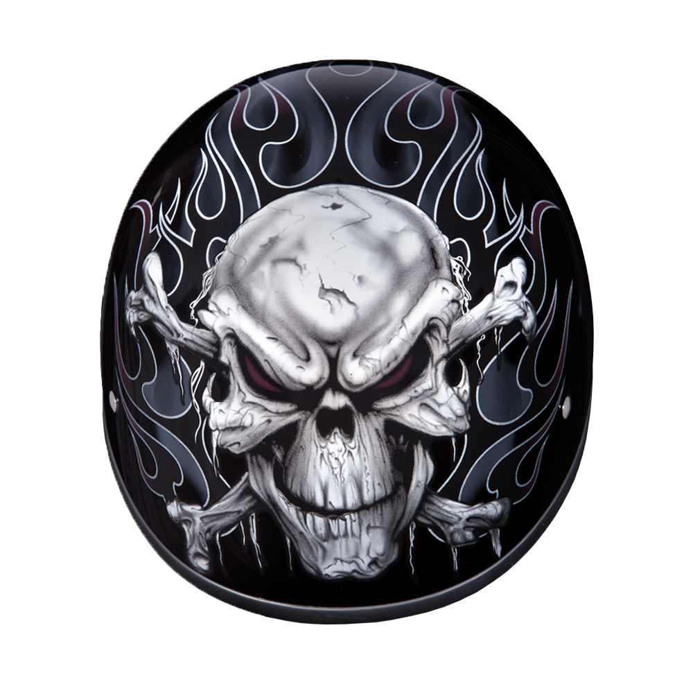 DOT Approved Daytona Motorcycle Half Face Helmet - Skull Cap Graphics for Men & Women, Scooters, ATVs, UTVs & Choppers - W/ Cross Bones DAYTONA SKULL CAP - GRAPHICS Daytona Helmets
