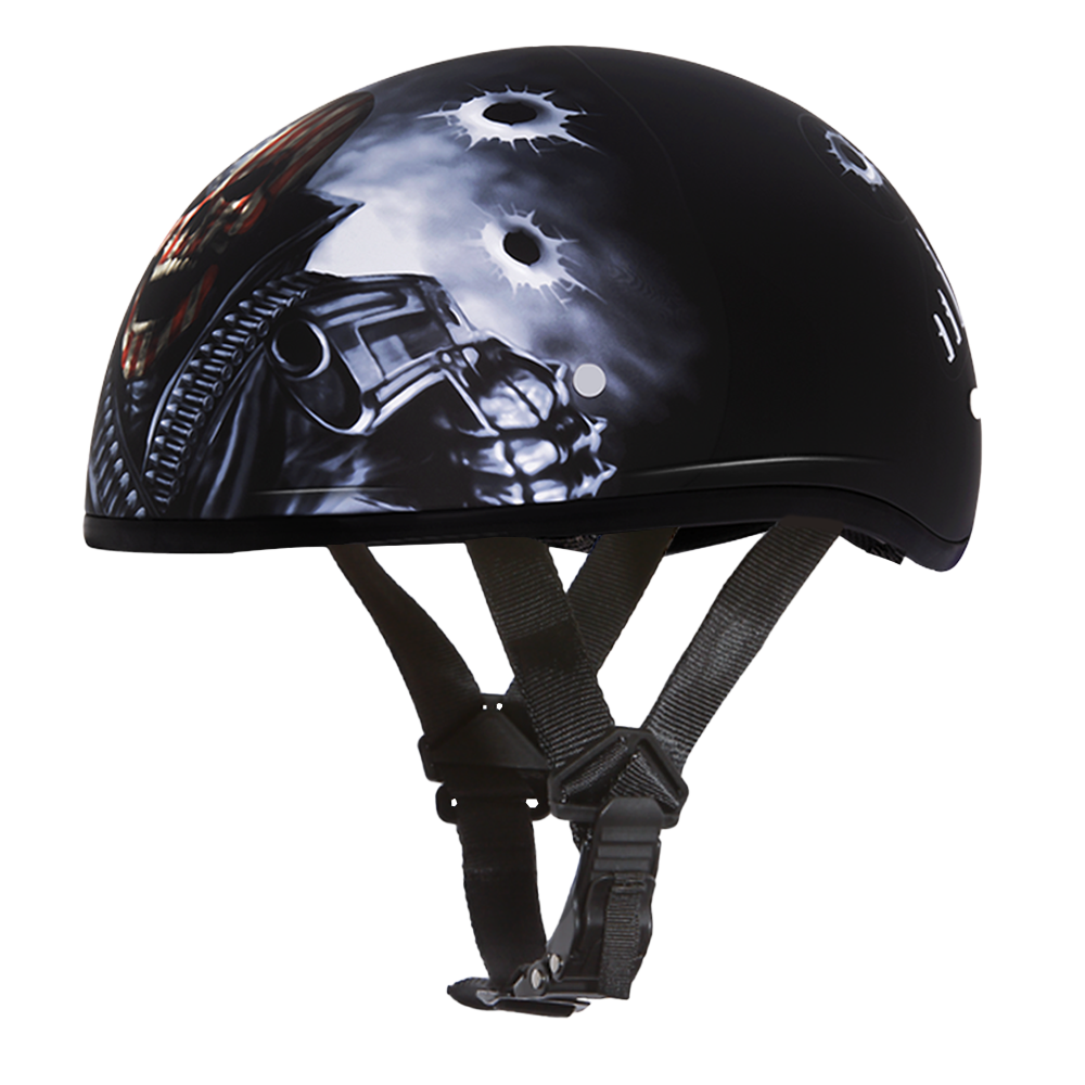 DOT Approved Daytona Motorcycle Half Face Helmet - Skull Cap Graphics for Men & Women, Scooters, ATVs, UTVs & Choppers - W/ Come Get 'Em DAYTONA SKULL CAP - GRAPHICS Daytona Helmets