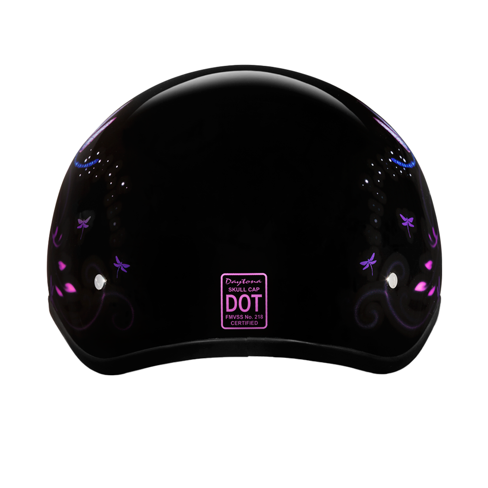 DOT Approved Daytona Motorcycle Half Face Helmet - Skull Cap Graphics for Men & Women, Scooters, ATVs, UTVs & Choppers - W/ Dragonfly DAYTONA SKULL CAP - GRAPHICS Daytona Helmets