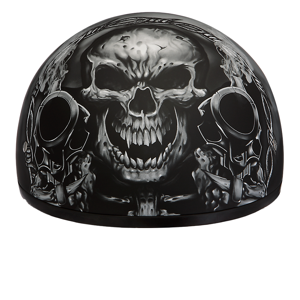 DOT Approved Daytona Motorcycle Half Face Helmet - Skull Cap Graphics for Men & Women, Scooters, ATVs, UTVs & Choppers - W/ Guns DAYTONA SKULL CAP - GRAPHICS Daytona Helmets