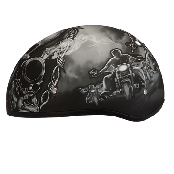 dot certified skull motorcycle helmet Approved Daytona Half Face - Cap Graphics for Men & Women, Scooters, ATVs, UTVs & Choppers - W/ Guns Size:XS (20.9-21.3 Inch) Benelli Classica Review - sized helmet features an Medium small