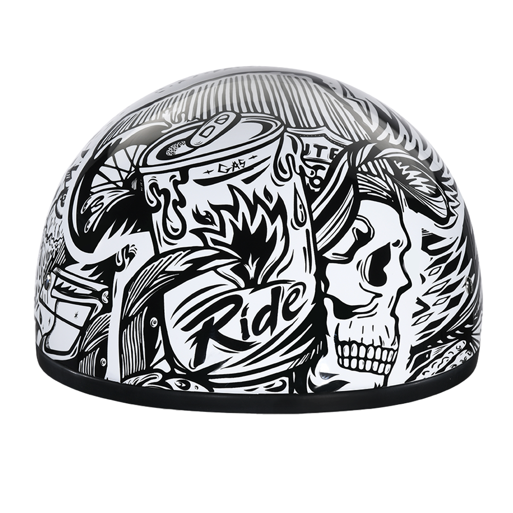 Daytona Motorcycle Half Face Helmet - Skull Cap Graphics - Live Fast