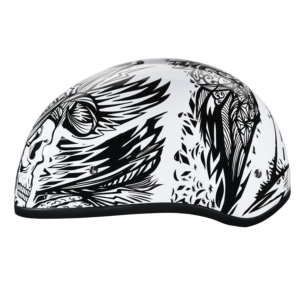 DOT Approved Daytona Motorcycle Half Face Helmet - Skull Cap Graphics for Men & Women, Scooters, ATVs, UTVs & Choppers - W/ Live Fast DAYTONA SKULL CAP - GRAPHICS Daytona Helmets