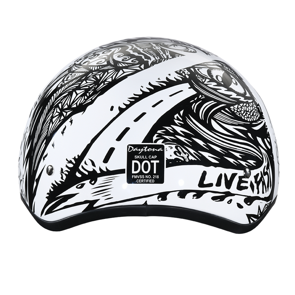 DOT Approved Daytona Motorcycle Half Face Helmet - Skull Cap Graphics for Men & Women, Scooters, ATVs, UTVs & Choppers - W/ Live Fast DAYTONA SKULL CAP - GRAPHICS Daytona Helmets