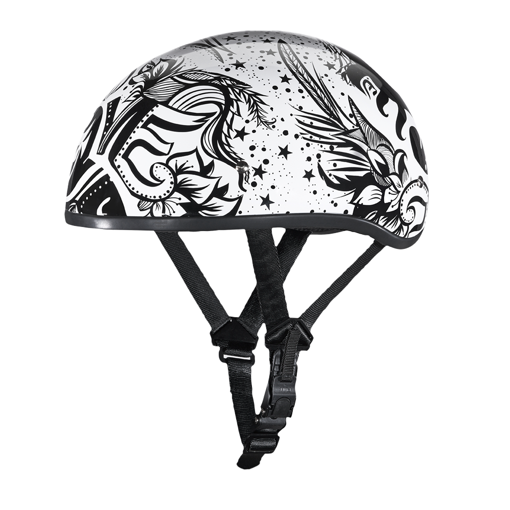 DOT Approved Daytona Motorcycle Half Face Helmet - Skull Cap Graphics for Men & Women, Scooters, ATVs, UTVs & Choppers - W/ Lovesee DAYTONA SKULL CAP - GRAPHICS Daytona Helmets