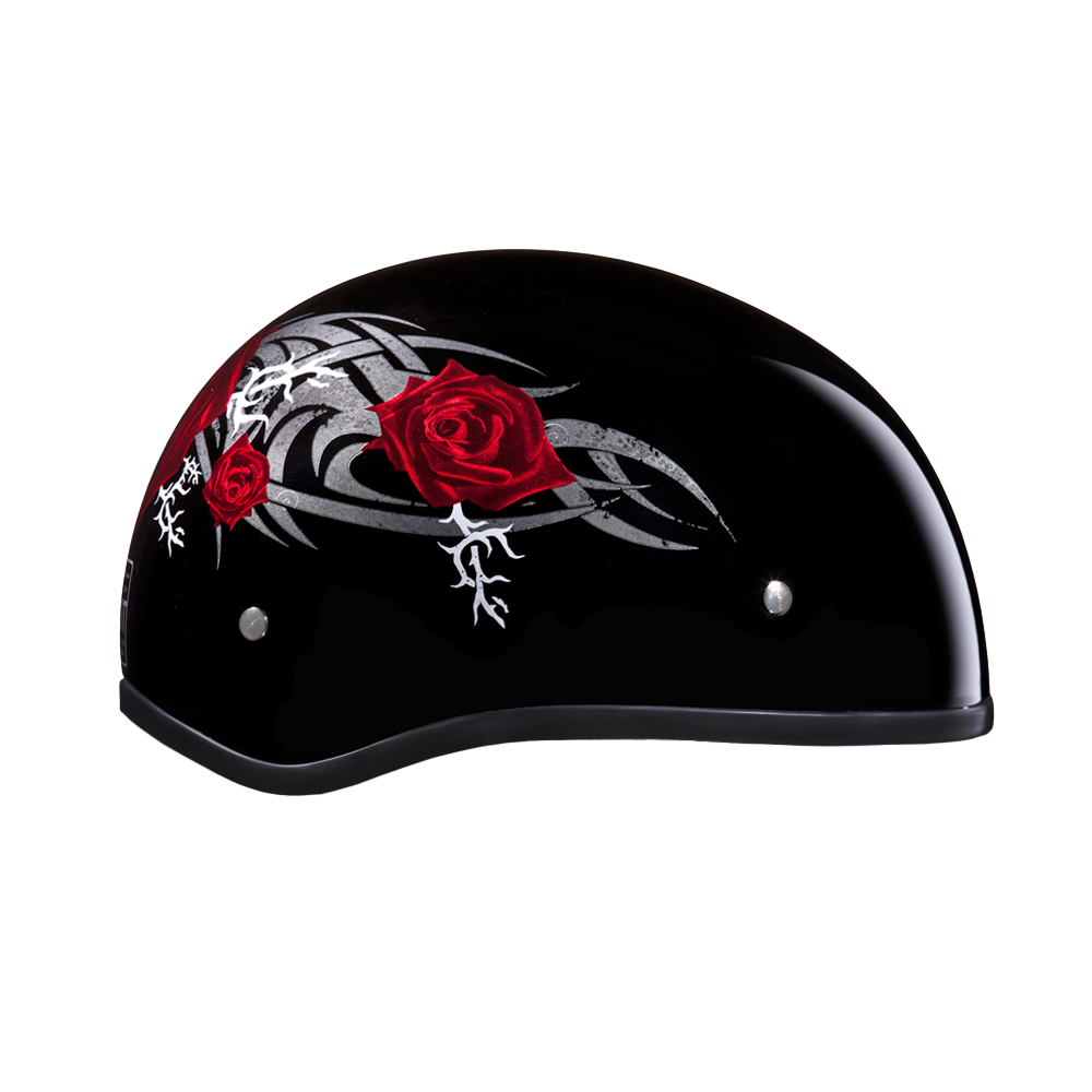 DOT Approved Daytona Motorcycle Half Face Helmet - Skull Cap Graphics for Men & Women, Scooters, ATVs, UTVs & Choppers - W/ Rose DAYTONA SKULL CAP - GRAPHICS Daytona Helmets