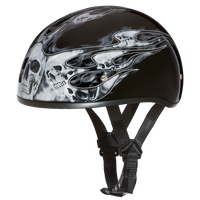 DOT Approved Daytona Motorcycle Half Face Helmet - Skull Cap Graphics for Men & Women, Scooters, ATVs, UTVs & Choppers - W/ Skull Flames Silver DAYTONA SKULL CAP - GRAPHICS Daytona Helmets