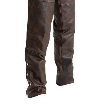 Motorcycle Chaps Men Brown Dstressed Leather Bker Pants, Men's