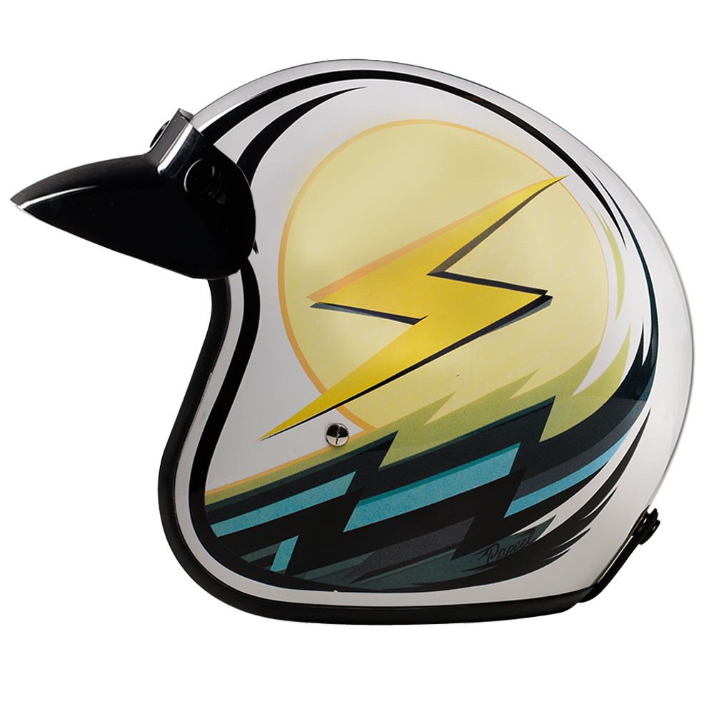 DOT Approved Daytona Cruiser Open Face Motorcycle Helmet - Men, Women & Youth - With Visor & Graphics - W/ Lightning CRUISER - GRAPHICS Daytona Helmets