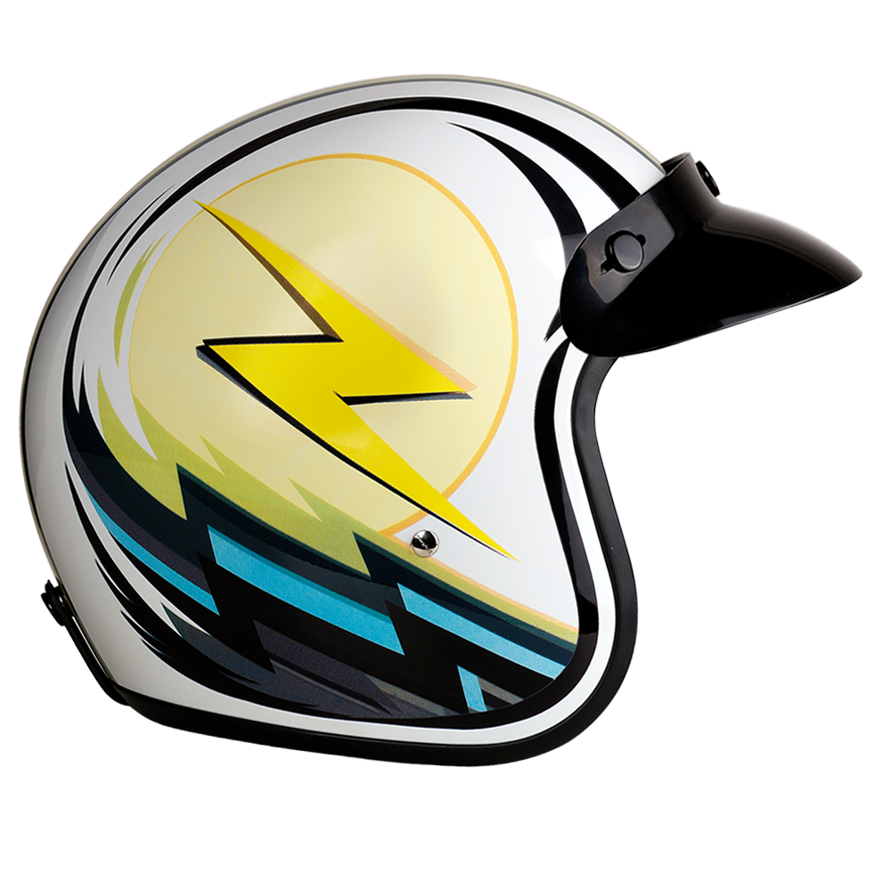 DOT Approved Daytona Cruiser Open Face Motorcycle Helmet - Men, Women & Youth - With Visor & Graphics - W/ Lightning CRUISER - GRAPHICS Daytona Helmets