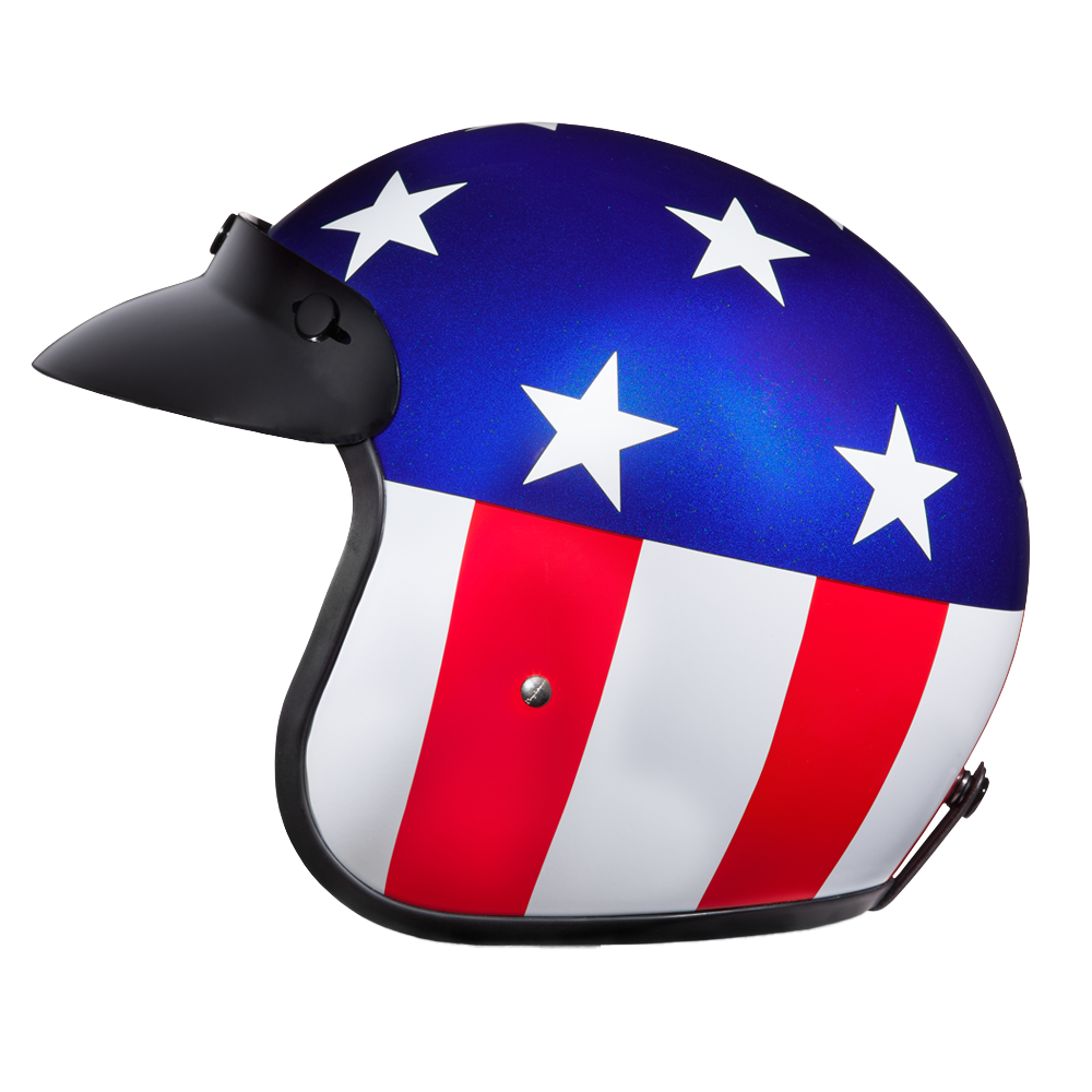DOT Approved Daytona Cruiser Open Face Motorcycle Helmet - Men, Women & Youth - With Visor & Graphics - W/ Captain America CRUISER - GRAPHICS Daytona Helmets