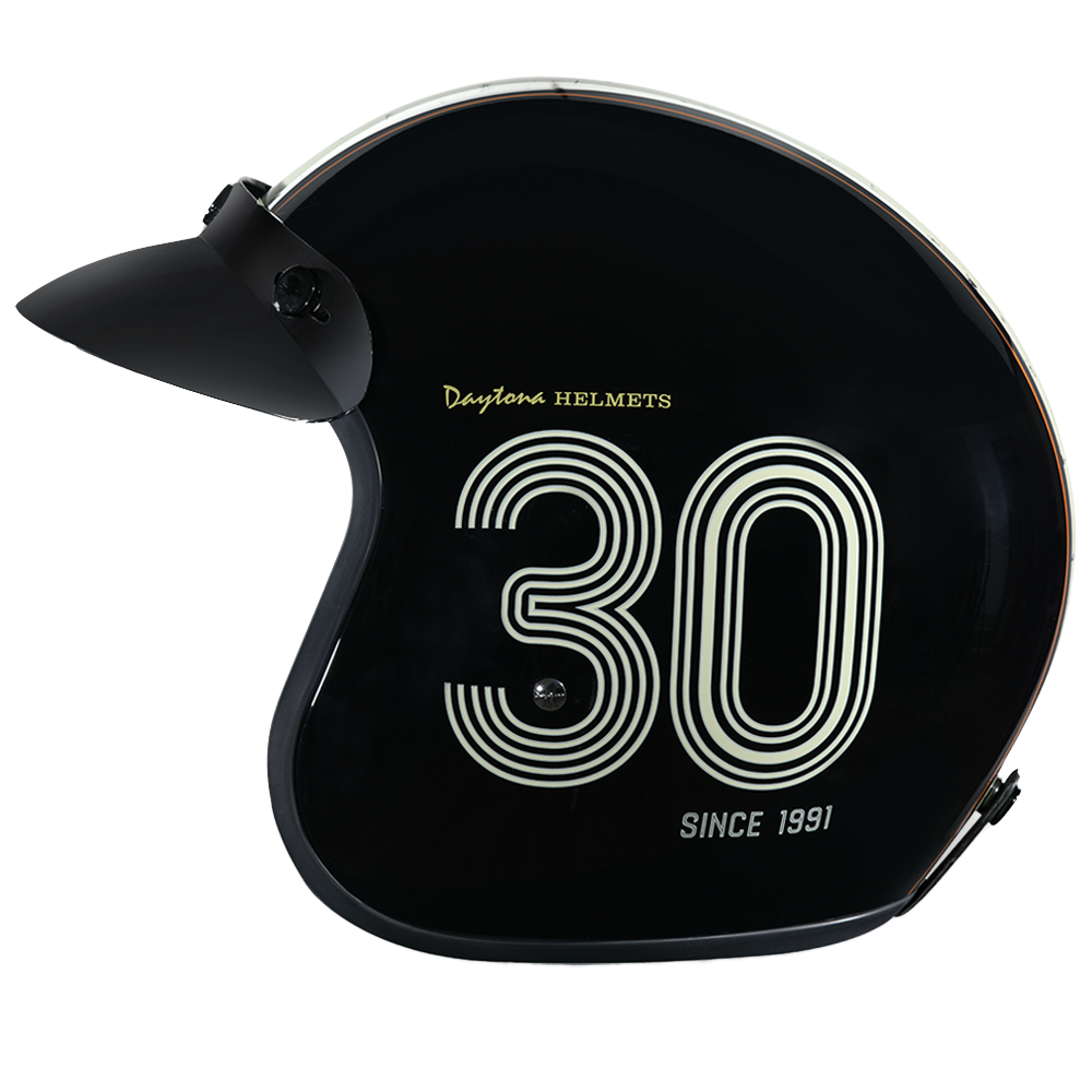 DOT Approved Daytona Cruiser Open Face Motorcycle Helmet - Men, Women & Youth - With Visor & Graphics - W/ Daytona 30th CRUISER - GRAPHICS Daytona Helmets