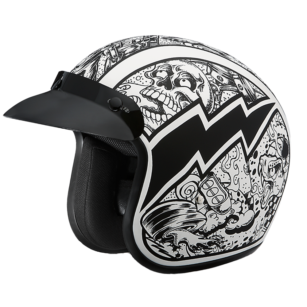 DOT Approved Daytona Cruiser Open Face Motorcycle Helmet - Men, Women & Youth - With Visor & Graphics - W/ Graffiti CRUISER - GRAPHICS Daytona Helmets