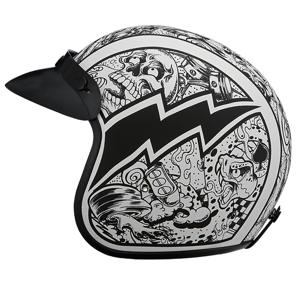 DOT Approved Daytona Cruiser Open Face Motorcycle Helmet - Men, Women & Youth - With Visor & Graphics - W/ Graffiti CRUISER - GRAPHICS Daytona Helmets