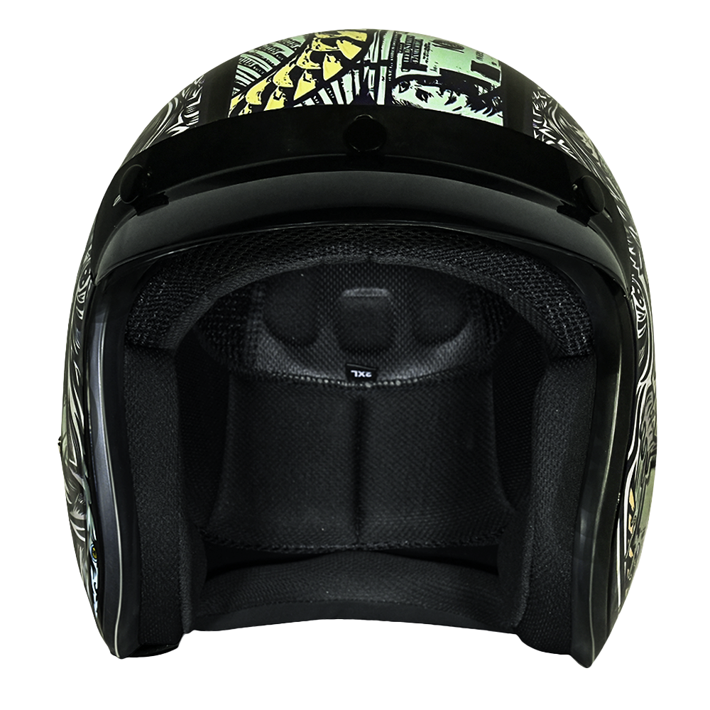 DOT Approved Daytona Cruiser Open Face Motorcycle Helmet - Men, Women & Youth - With Visor & Graphics - W/ Money CRUISER - GRAPHICS Daytona Helmets