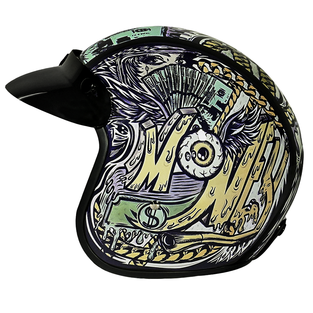 DOT Approved Daytona Cruiser Open Face Motorcycle Helmet - Men, Women & Youth - With Visor & Graphics - W/ Money CRUISER - GRAPHICS Daytona Helmets
