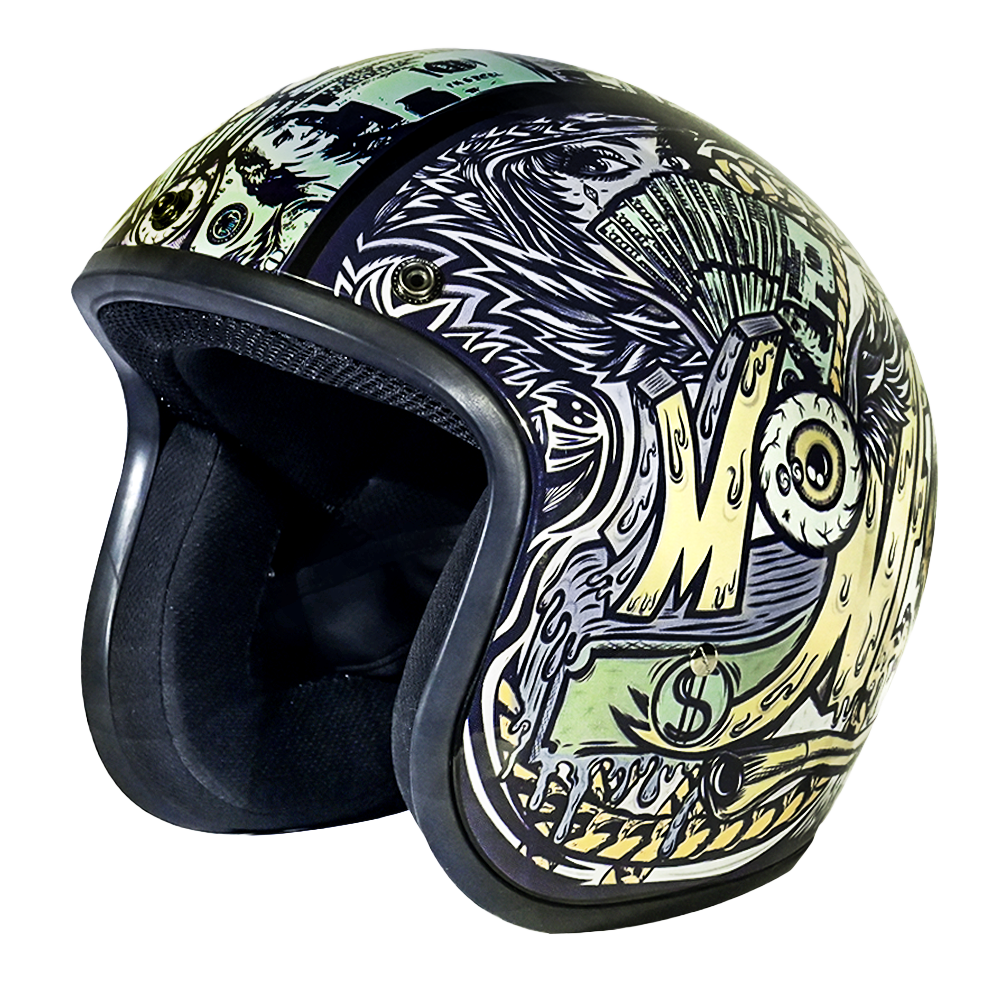 DOT Approved Daytona Cruiser Open Face Motorcycle Helmet - Men, Women & Youth - With Visor & Graphics - W/ Money CRUISER - GRAPHICS Daytona Helmets