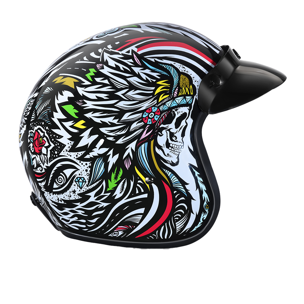 DOT Approved Daytona Cruiser Open Face Motorcycle Helmet - Men, Women & Youth - With Visor & Graphics - W/ Tribal CRUISER - GRAPHICS Daytona Helmets
